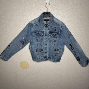 Forever 21 “Girl Gang” Blue Denim Jacket with Graphic Details - Women’s Medium